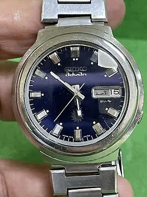 Vintage SEIKO 5 7019-7340 Advan Automatic BLUE DIAL DAY DATE SS 21 Jewels 38m R5 • $245