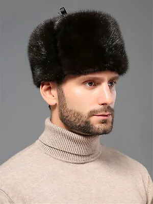 100% Real Mink Fur Hat Thicken Winter Warm Ushanka Fashion Outdoor Handsome • $72.52