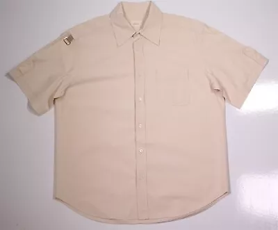 Brioni Solid Tan Short Sleeve Military Style Button-Up Shirt Men's Large • $69