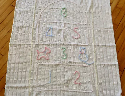 Child's Vintage Chenille Cotton Kitty Puppy Numbers Bedspread Baby Crib Nursery • $24