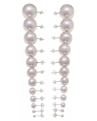 Sterling Silver .925 High Polished Round Ball Bead Stud Earring Pair With Backs • $19.99