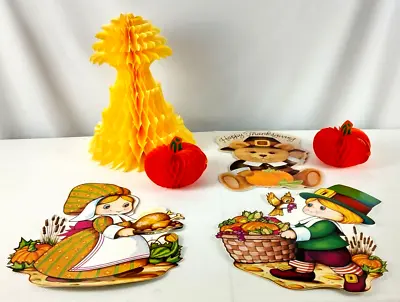 Vintage Fall Autumn Thanksgiving Die Cut Honeycomb Tissue Decorations Lot Of 6 • $20.23