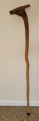 Vintage Hand Carved Deer Head Handle Wood Cane Walking Stick Animal Folk Art • $30