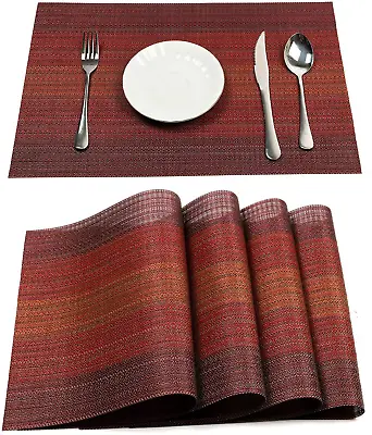 $15.99 • Buy Placemats Set Of 4/6/8 For Dining Table Washable Woven Vinyl Placemat Non-Slip