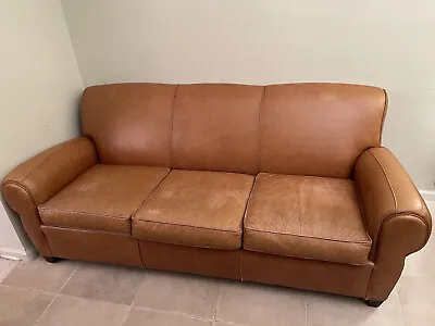 Pottery Barn Manhattan Sofa Tan Leather Couch • $2195