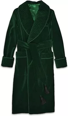 Men's Green Velvet Long Smoking Jacket Evening Party Wear Gown Smoking Jacket • $179