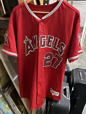 Majestic Authentic MIKE TROUT #27 Anaheim Angels Jersey Red Size 52 • $199.99