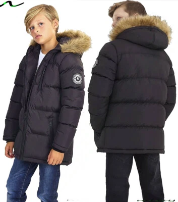 £22.99 • Buy New Boys Coats Kids Back To School Fur Hooded Parka Jacket Winter Warm Coat Size