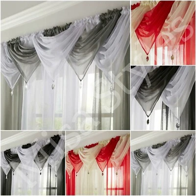 £6.89 • Buy Gem Beaded Crystal Sparkle Plain Voile Swags Net Curtain Pelmet Valance Drapes