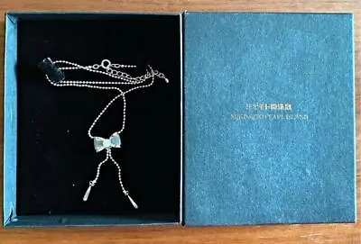 New MIKIMOTO Pearl Necklace Ribbon Shaped Top Silver Chain With Box Women • $94.98