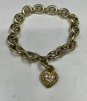 Judith Ripka Gold Tone Over Sterling Silver Cable Link Heart CZ Bracelet • $99.99