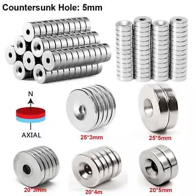 N35 Countersunk Ring Round Disc Strong Magnet Rare Earth Neodymium With 5mm Hole • $7.24