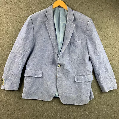 Stafford Linen Blazer Jacket Mens 48R Blue Two Button • $34.99