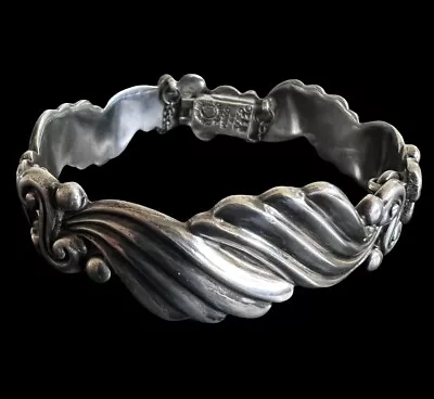 Margot De Taxco Mexico Sterling Silver Wings Scroll Repousse Bracelet #5120 • $595