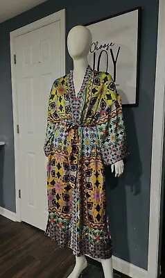 89.00 Zara Women's Kimono Silky Robe Style Print Midi Open Front With Tie XS • $60.99