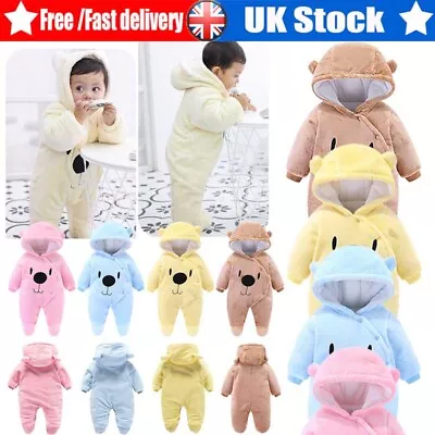 Winter Newborn Baby Boys Girls Long Sleeve Romper Cartoon Bear Overall Jumpsuit⭐ • £17.49