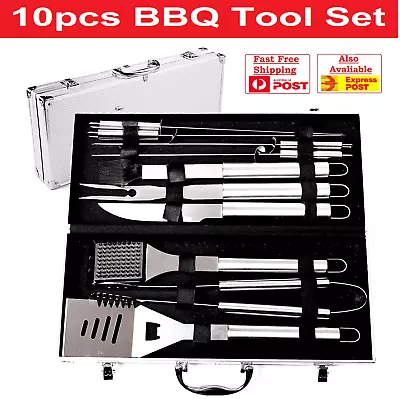 10Pcs BBQ Grill Tools Set Stainless Steel Barbecue Accessories Fork&knife Skewer • $46.99