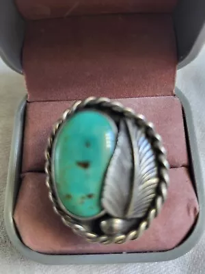 Vintage Navajo Native American Silver Turquoise Ring Unmarked Size 8 • $33.12