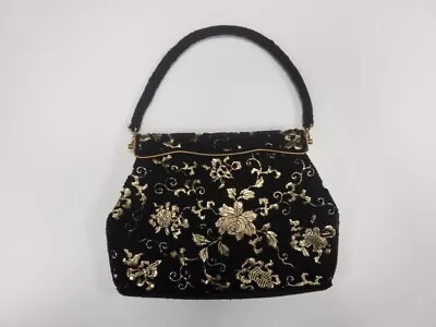 Vintage Hand Beaded Black & Gold Evening Purse Made In Hong Kong • $9.99