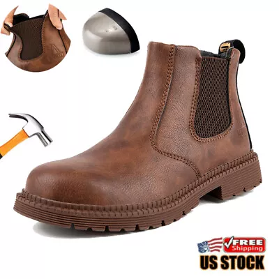 Waterproof Work Boots For Men Slip-on Steel Toe Safety Shoes Sneakers Anti-slip • $30.67