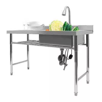 Stainless Steel Utility Sink Single Bowl Free Standing Kitchen Sink With Faucet  • $270