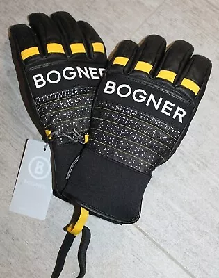 Bogner Men's Leather Ski Gloves Dag Black Yellow Size 85 S M New With Tag • $163.08