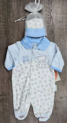 Baby Boy Clothes New Vitamins Baby Preemie 2pc Blue Bear Footed Outfit & Hat • $31.99