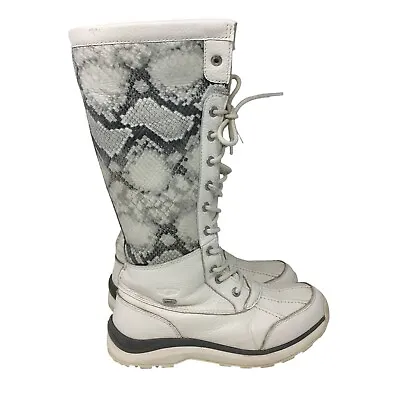 UGG Adirondack III Tall Shearling Boots White Snake-Embossed Leather Size 8 • $109