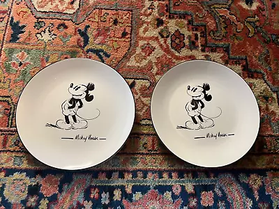 Pair Of Mickey Mouse 10.5  Black & White Disney Dinner Plates Cartoon • $29