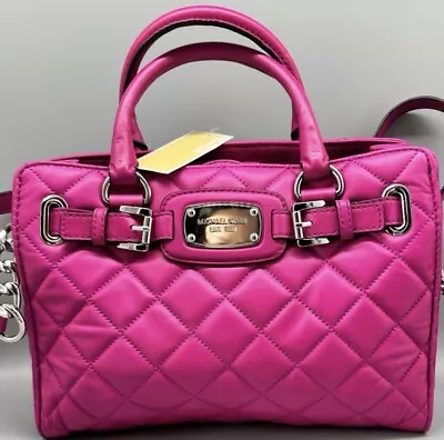 NWT MICHAEL KORS HAMILTON QUILTED FUCHSIA LEATHER CROSSBODY TOTE (Retail $329) • $155