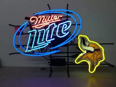 Minnesota Vikings Miller Lite Beer Neon Light Sign 19x15 Lamp Man Cave Bar Decor • $138.84