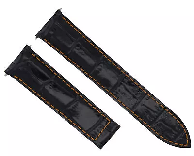 20mm Leather Watch Band Strap For 40mm Maurice Lacroix Pontos Black Orange Stit • $32.95