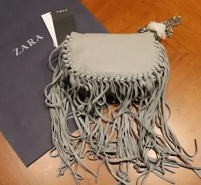 ZARA FRINGED GENUINE LEATHER SHOULDER BAG With CHAIN 4128 | NEW! SOLD OUT! • £65.83