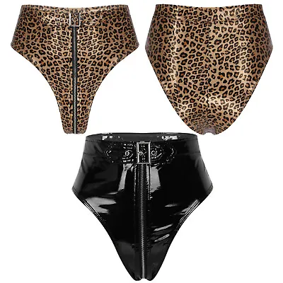 £3.99 • Buy Women Wet Look PVC Lingerie Panties High Waist Zipper With Belt Briefs Underwear