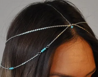 £7.95 • Buy Bohemian Head Chain Headband Headpiece Hair Gold Silver Blue Bead Dhwali Boho H3