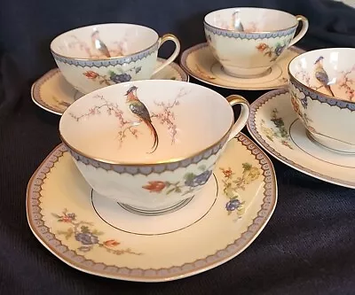 4 Sets Limoges French Haviland CHAMBORD Tea Cup + Saucer Bird Of Paradise • £66.50