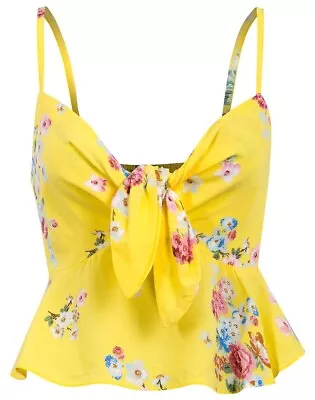 £5.98 • Buy Ladies Yellow Cropped Floral Cami Top Summer Beachwear Sleeveless Size 8-18