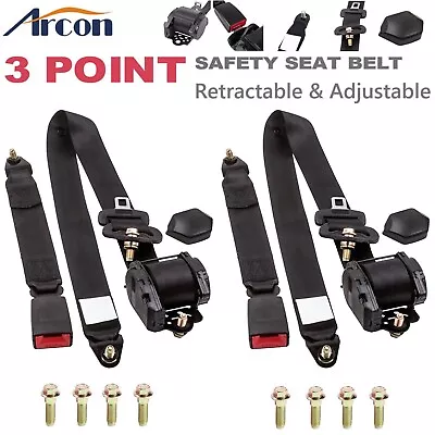 2x Retractable 3 Point Safety Seat Belt Straps Car Vehicle Adjustable Belt Kit • $45.90