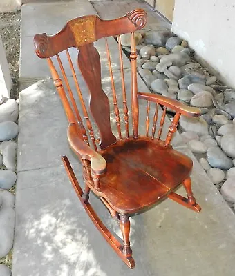 $450 • Buy Stickley Brothers Grand Rapids C.1900 Marquetry Spindle Windsor Rocking Chair