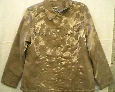 NWT! QVC  MOTTO  BROCADE LOOK TRUCKER JACKET *Olive Green SZ Large* Quilt Lining • $30.99