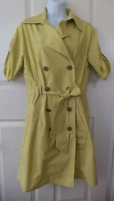 CAbi 390 Safari Trench Coat Dress Green Chartreuse Belted Short Sleeve Size M • $27