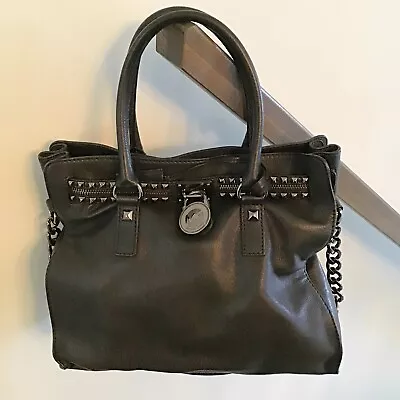 Michael Kors HANDBAG Hamilton Style Lock & Key Gunmetal Pyramid Studded - EUC • $65