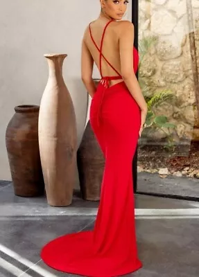 £9.99 • Buy Stunning Party Red Plunge Maxi Dress With Multiway Straps UK 10 RRP £65.00