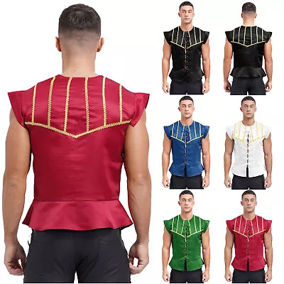 Mens Vest Cosplay Costume Victorian Waistcoat Lace-up Coat Gothic Jacket Soft • $14.59