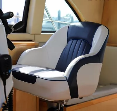 Captain Pilot Bucket Boat Seat Navy White Helm Marine Grade Padded Vinyl Chair • $289.89