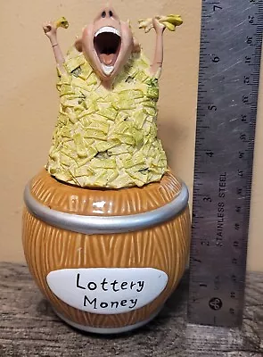 Whimsical LOTTERY MONEY Bank Mini Jar Rubber Lid Lottery  7  Ceramic Figurine • $10