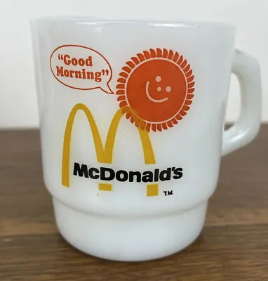 VTG McDonalds Fire King Milk Glass Coffee Mug Good Morning Anchor Hocking • $12