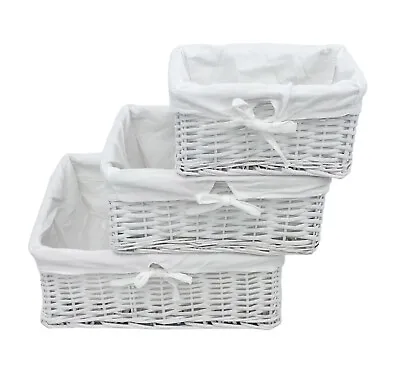 Wicker Willow Storage Basket With Lining Shelf Season Greeting Gift Hamper White • £11.49