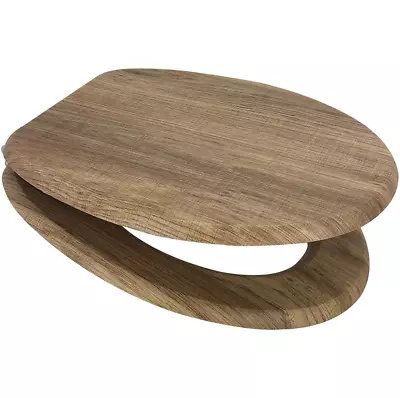 MDF Wood Veneer Wooden Toilet Seat With Chrome Plated Bar Hinge - Full Range • £31.95