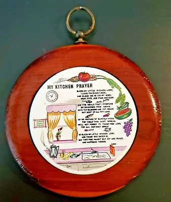 Vintage Kitchen Wall Hanging Wood Round MY KITCHEN PRAYER 70s Kitsch 5  Diameter • $19.11